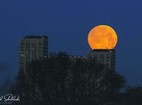 Wolf moon over town centre