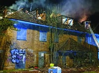 Blaze rips through roof of former hospital 