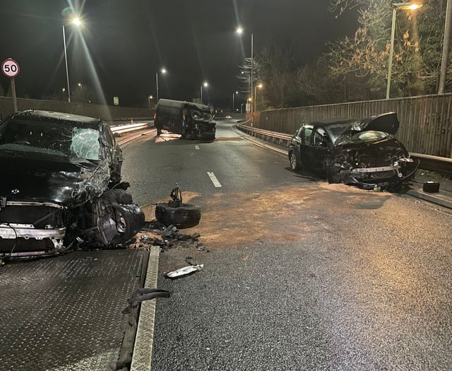 Van driven wrong way up A3 smashes head-on into two cars at Guildford