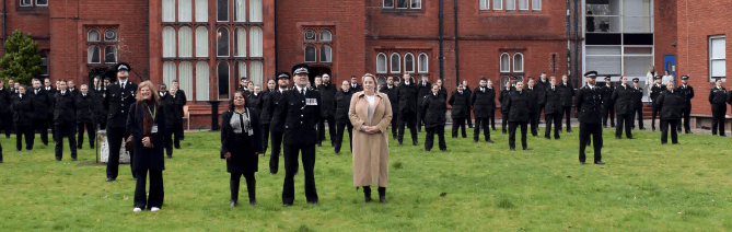 Lisa Townsend with Deputy Chief Constable of Surrey Police Nev Kemp at the force’s HQ in Guildford