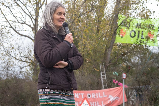 Campaigners protesting against Horse Hill oil production site in Surrey gather as part of the global day of action for climate justice during COP26 summit, Surrey, England, UK