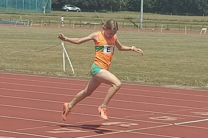 Mia Mosko winning the under-13 girls’ 100m in the Wessex League meeting at Oxford	  