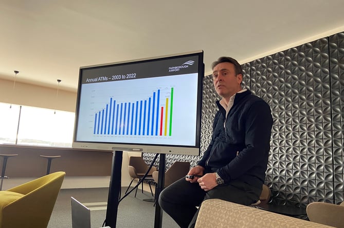 Farnborough Airport CEO Simon Geere addresses members of the national and local press in February – when the airport’s bold expansion plans were first hinted at...