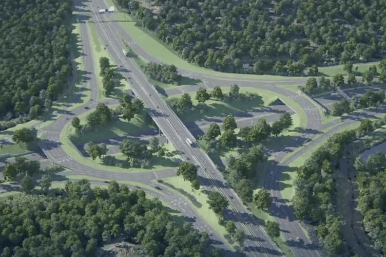 A visualisation of the new M25 Junction 10 Wisley interchange with the A3