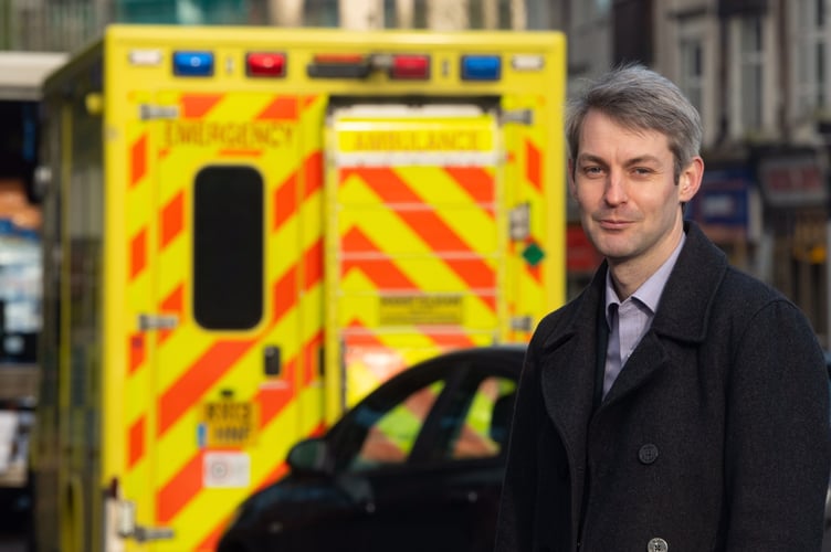 Will Forster outside A&E at St Peter's Hospital