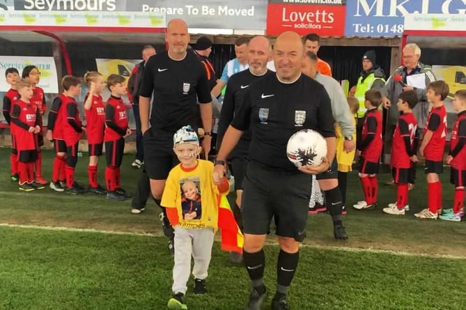 Cancer patient Cain Critcher at a Woking FC Legends match