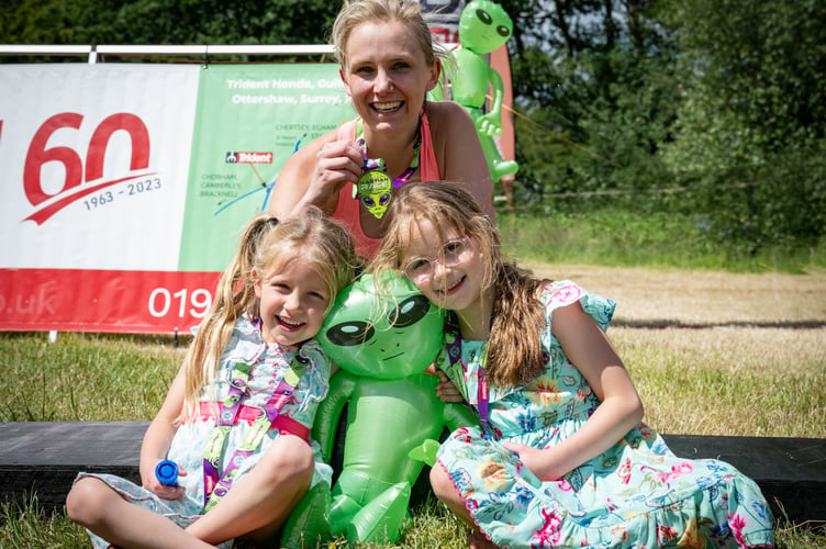 Martian Race runner with her daughters