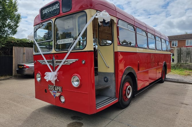 The couple's wedding bus