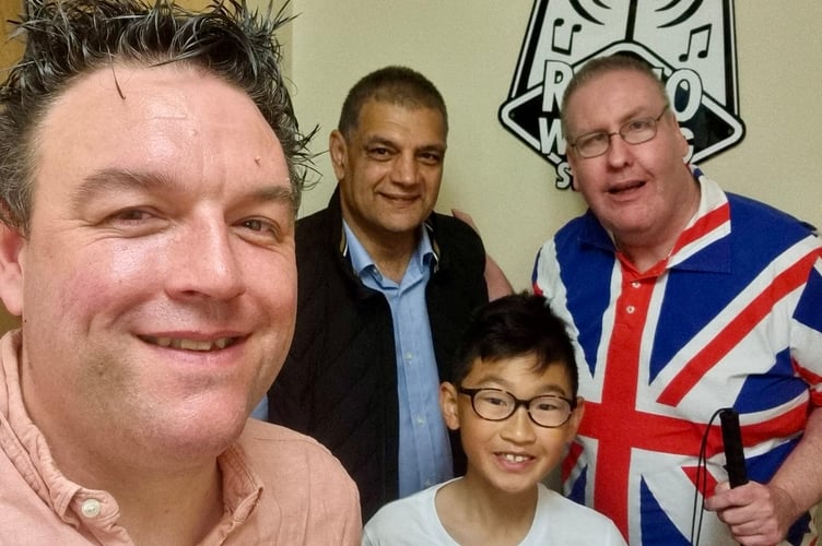 Jacob at Radio Woking with Jon Andrews (Front) and Saj Hussain (Soo Liew)