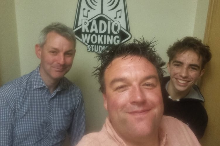 Jon Andrews with new Woking MP Will Forster and Radio Woking co-presenter Luke Mcnamara