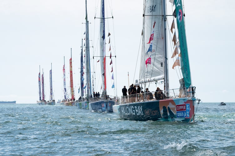 Ha Long Bay, Viet Nam leads the 11 strong fleet in its final parade of the race (imagecomms)