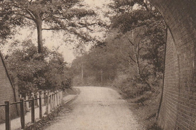 Old postcard of railway arch, most likely in Blackhorse Road, looking towards Brookwood Lye Road