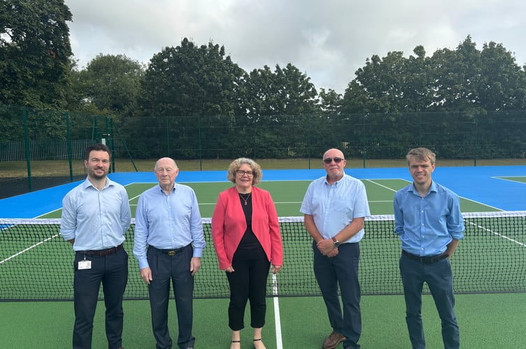 Left to right: Arran from Green Spaces at WBC, Stewart Dick from the West Byfleet Neighbourhood Forum, Cllr Ann-Marie Barker leader of WBC, Cllr Steve Howes local councillor for the Byfleets and Jack from Green Spaces at WBC