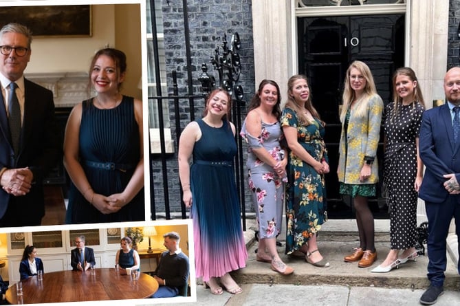 Silvia with the PM and standing with her colleagues outside No. 10