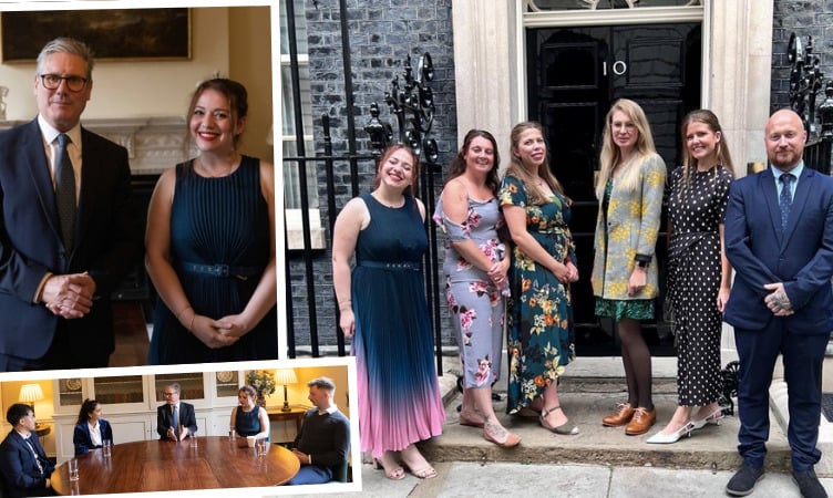 Silvia with the PM and standing with her colleagues outside No. 10