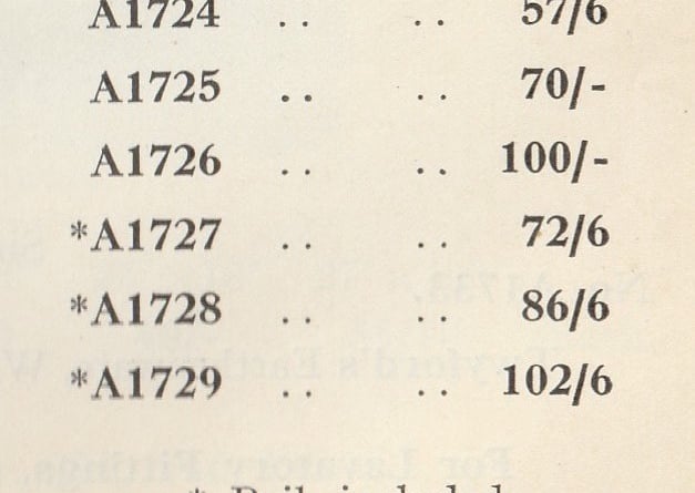 The price list for Moule’s patent earth closets in the Skeet & Jeffes 1936 catalogue