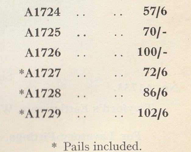 The price list for Moule’s patent earth closets in the Skeet & Jeffes 1936 catalogue