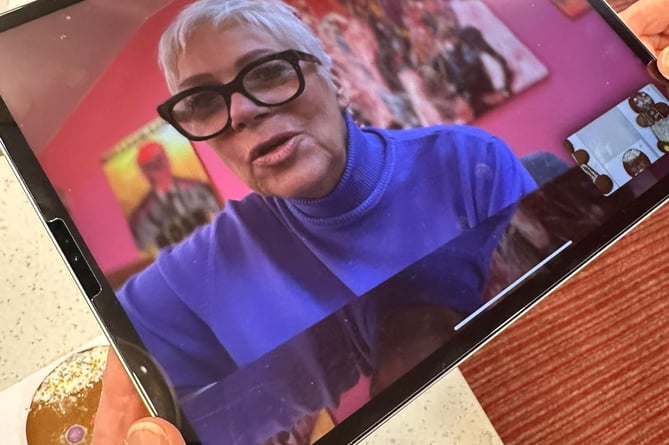 Denise Welch on FaceTime at Silverbirch House care home in Worplesdon