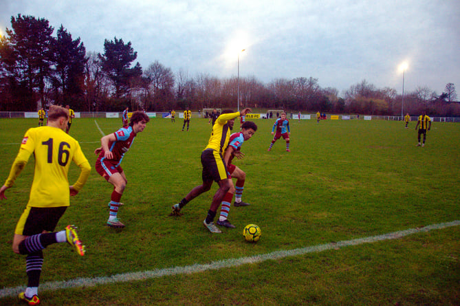 Action from Westfield's 3-2 win against Badshot Lea (Photo: Ian Poole)