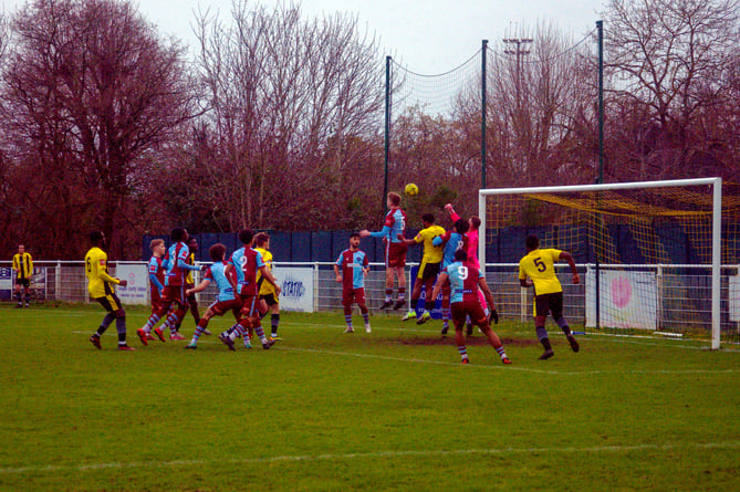 Action from Westfield's 3-2 win against Badshot Lea (Photo: Ian Poole)